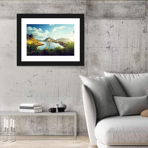 Reine Village In Lofoten Islands Norway Canvas Wall Art-5 Horizontal-Gallery Wrap-22" x 12"-Tiaracle