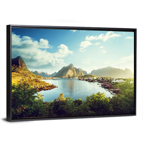 Reine Village In Lofoten Islands Norway Canvas Wall Art-5 Horizontal-Gallery Wrap-22" x 12"-Tiaracle