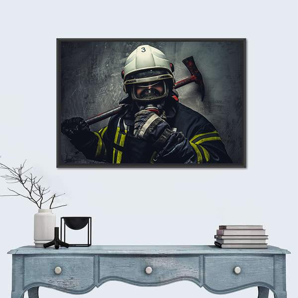 Rescue Firefighter In Safe Helmet Canvas Wall Art-1 Piece-Floating Frame-24" x 16"-Tiaracle