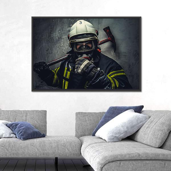 Rescue Firefighter In Safe Helmet Canvas Wall Art-5 Horizontal-Gallery Wrap-22" x 12"-Tiaracle