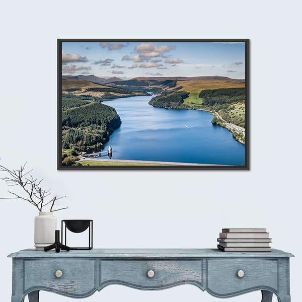 Reservoir In A Mountainous Area Canvas Wall Art-1 Piece-Floating Frame-36" x 24"-Tiaracle