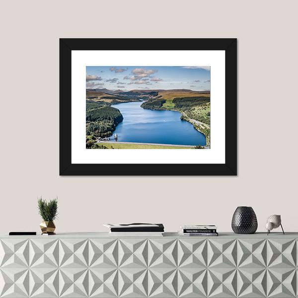 Reservoir In A Mountainous Area Canvas Wall Art-1 Piece-Framed Print-42" x 14"-Tiaracle