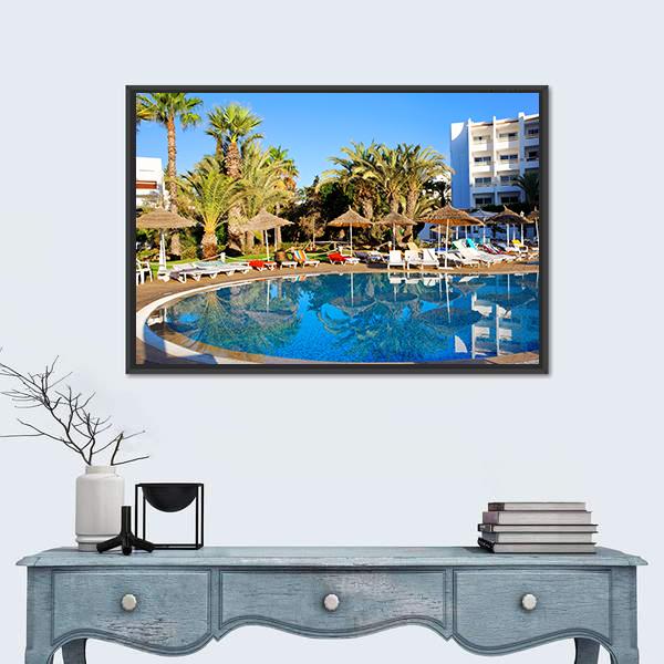 Resort Swimming Pool Canvas Wall Art-1 Piece-Floating Frame-24" x 16"-Tiaracle