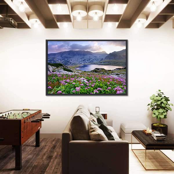 Retezat National Park With Lake On Mountain And Flowers Romania Canvas Wall Art-5 Horizontal-Gallery Wrap-22" x 12"-Tiaracle