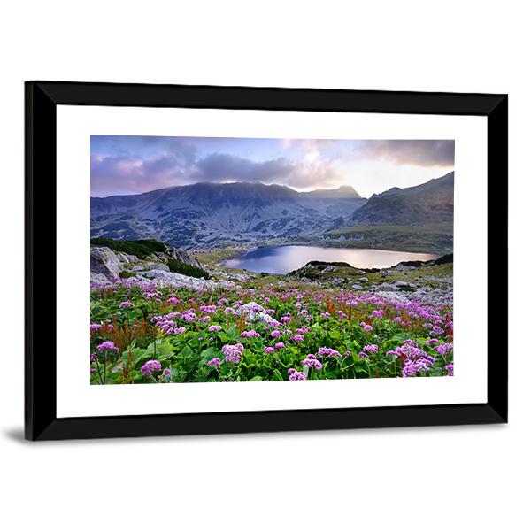 Retezat National Park With Lake On Mountain And Flowers Romania Canvas Wall Art-5 Horizontal-Gallery Wrap-22" x 12"-Tiaracle