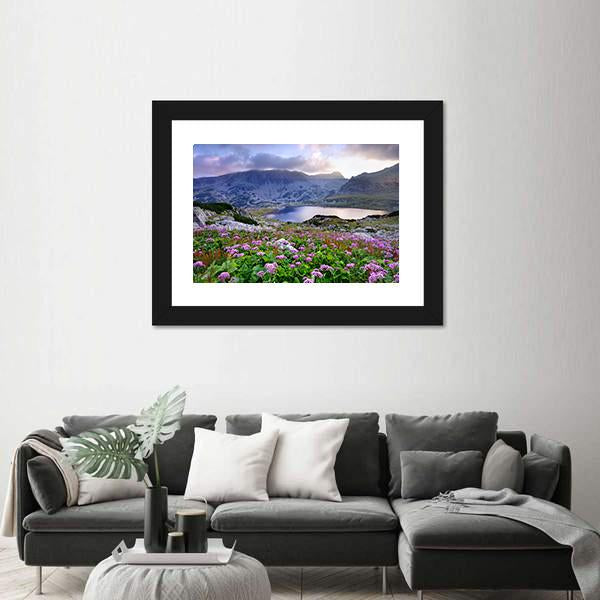 Retezat National Park With Lake On Mountain And Flowers Romania Canvas Wall Art-5 Horizontal-Gallery Wrap-22" x 12"-Tiaracle