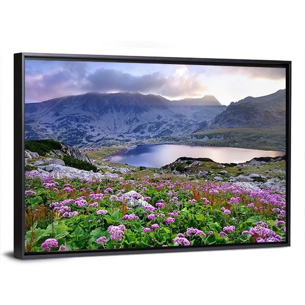 Retezat National Park With Lake On Mountain And Flowers Romania Canvas Wall Art-5 Horizontal-Gallery Wrap-22" x 12"-Tiaracle