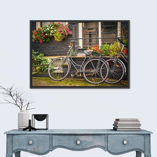 Retro Style Bicycles Canvas Wall Art-1 Piece-Floating Frame-24" x 16"-Tiaracle