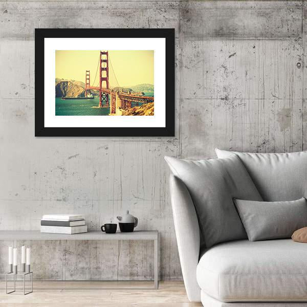 Retro Style Golden Gate Bridge Canvas Wall Art-5 Horizontal-Gallery Wrap-22" x 12"-Tiaracle