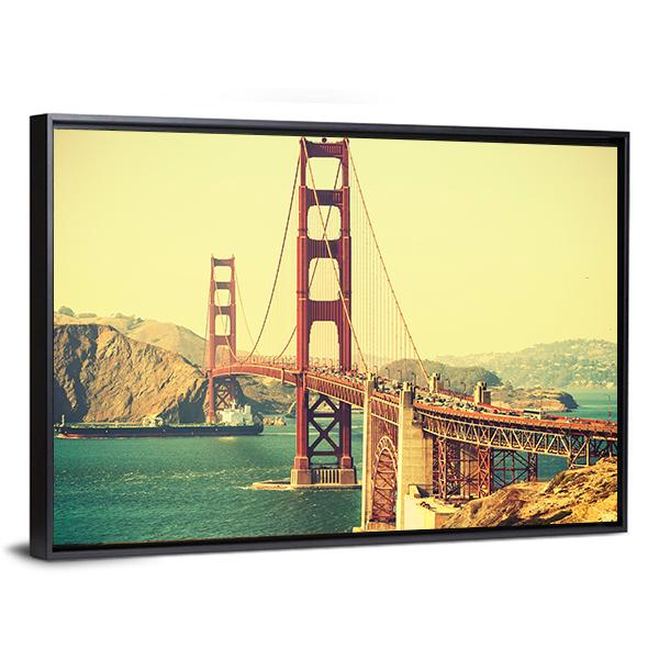 Retro Style Golden Gate Bridge Canvas Wall Art-5 Horizontal-Gallery Wrap-22" x 12"-Tiaracle