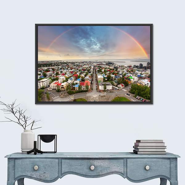Reykjavik Cityspace In Iceland Canvas Wall Art-1 Piece-Floating Frame-24" x 16"-Tiaracle