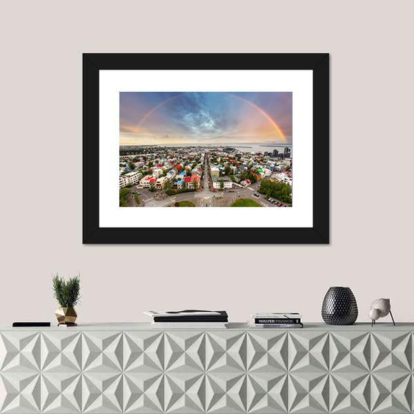 Reykjavik Cityspace In Iceland Canvas Wall Art-1 Piece-Framed Print-20" x 16"-Tiaracle