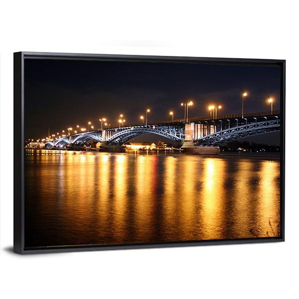 Rhine Bridge At Night Canvas Wall Art-3 Horizontal-Gallery Wrap-25" x 16"-Tiaracle