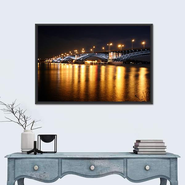 Rhine Bridge At Night Canvas Wall Art-3 Horizontal-Gallery Wrap-25" x 16"-Tiaracle