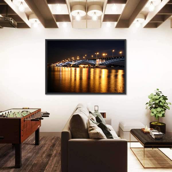 Rhine Bridge At Night Canvas Wall Art-3 Horizontal-Gallery Wrap-25" x 16"-Tiaracle