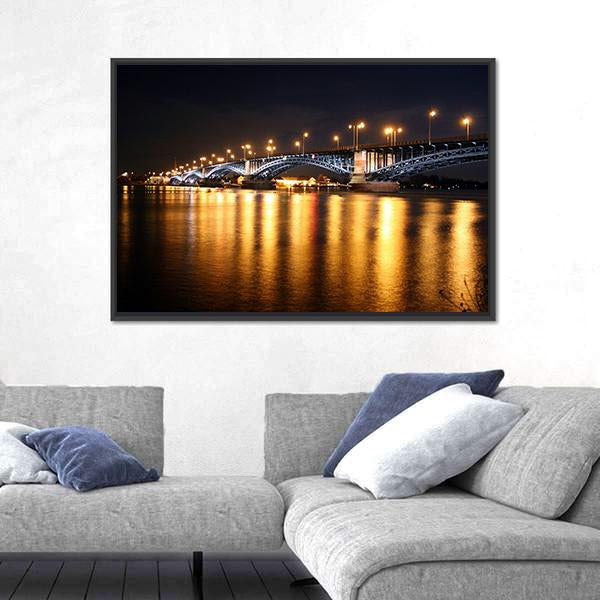 Rhine Bridge At Night Canvas Wall Art-3 Horizontal-Gallery Wrap-25" x 16"-Tiaracle