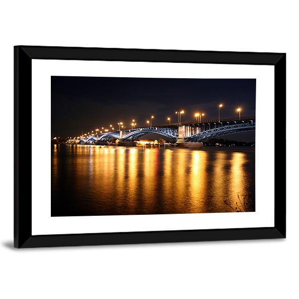 Rhine Bridge At Night Canvas Wall Art-3 Horizontal-Gallery Wrap-25" x 16"-Tiaracle