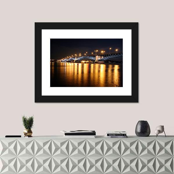 Rhine Bridge At Night Canvas Wall Art-3 Horizontal-Gallery Wrap-25" x 16"-Tiaracle