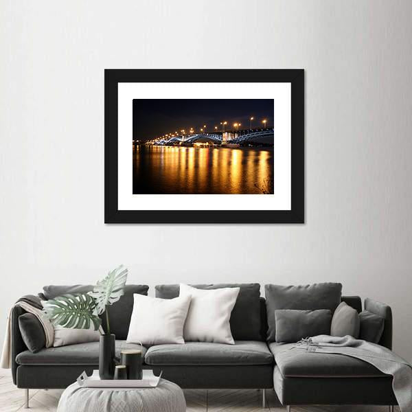 Rhine Bridge At Night Canvas Wall Art-3 Horizontal-Gallery Wrap-25" x 16"-Tiaracle