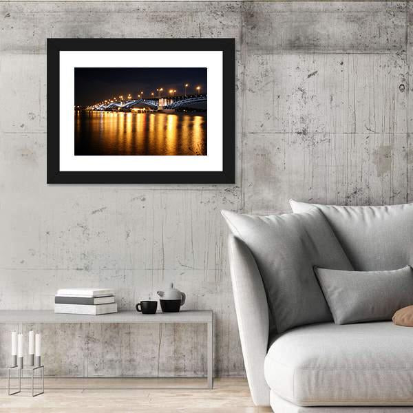 Rhine Bridge At Night Canvas Wall Art-3 Horizontal-Gallery Wrap-25" x 16"-Tiaracle