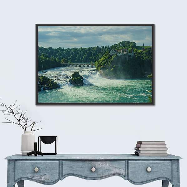 Rhine Falls With Laufen Castle In Zurich Canvas Wall Art-1 Piece-Floating Frame-24" x 16"-Tiaracle