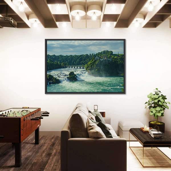 Rhine Falls With Laufen Castle In Zurich Canvas Wall Art-1 Piece-Floating Frame-36" x 24"-Tiaracle
