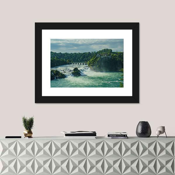 Rhine Falls With Laufen Castle In Zurich Canvas Wall Art-1 Piece-Framed Print-20" x 16"-Tiaracle