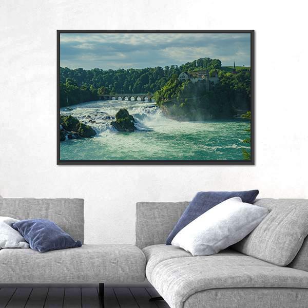 Rhine Falls With Laufen Castle In Zurich Canvas Wall Art-3 Horizontal-Gallery Wrap-25" x 16"-Tiaracle