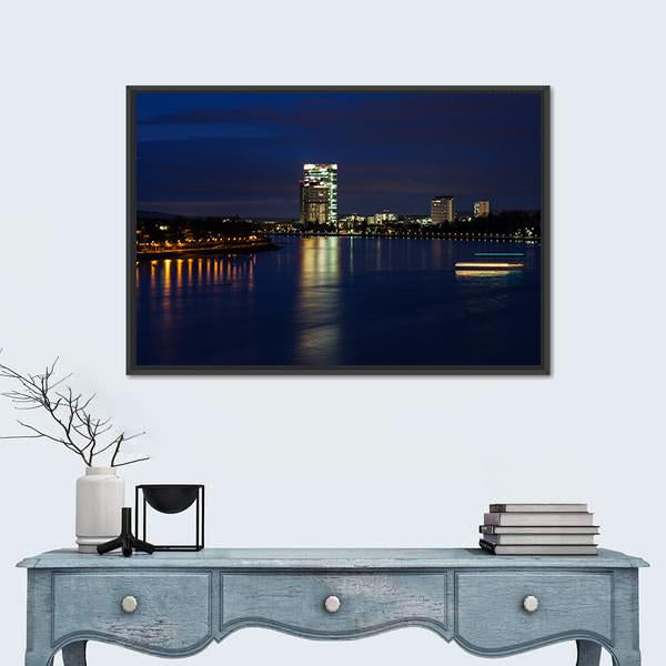 Rhine River At Night Canvas Wall Art-1 Piece-Floating Frame-24" x 16"-Tiaracle