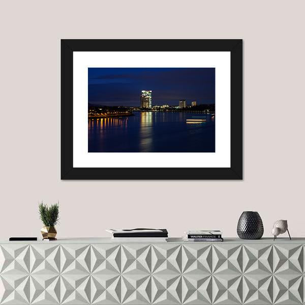 Rhine River At Night Canvas Wall Art-1 Piece-Framed Print-20" x 16"-Tiaracle