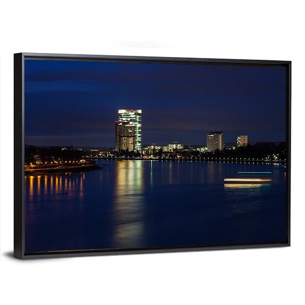 Rhine River At Night Canvas Wall Art-3 Horizontal-Gallery Wrap-25" x 16"-Tiaracle