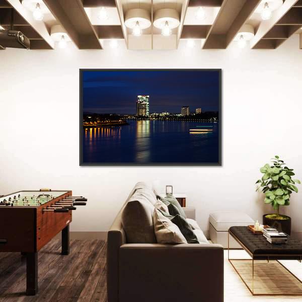 Rhine River At Night Canvas Wall Art-3 Horizontal-Gallery Wrap-25" x 16"-Tiaracle