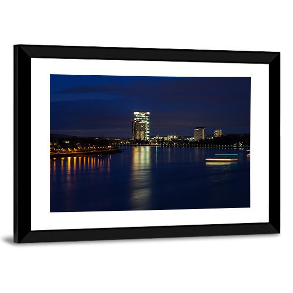 Rhine River At Night Canvas Wall Art-3 Horizontal-Gallery Wrap-25" x 16"-Tiaracle