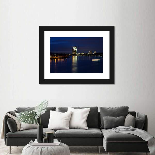 Rhine River At Night Canvas Wall Art-3 Horizontal-Gallery Wrap-25" x 16"-Tiaracle