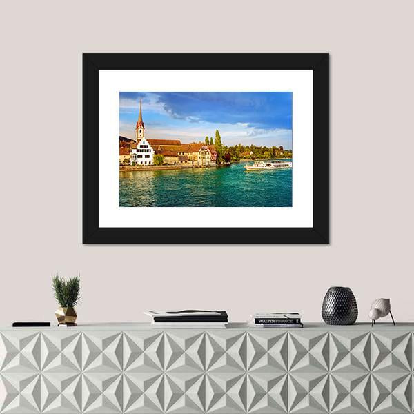 Rhine River Switzerland Canvas Wall Art-1 Piece-Framed Print-30" x 20"-Tiaracle