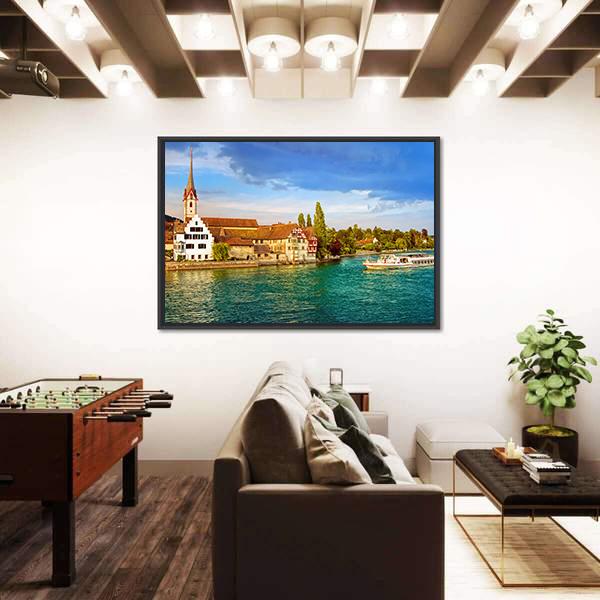 Rhine River Switzerland Canvas Wall Art-5 Horizontal-Gallery Wrap-22" x 12"-Tiaracle