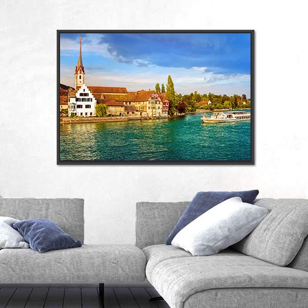 Rhine River Switzerland Canvas Wall Art-5 Horizontal-Gallery Wrap-22" x 12"-Tiaracle