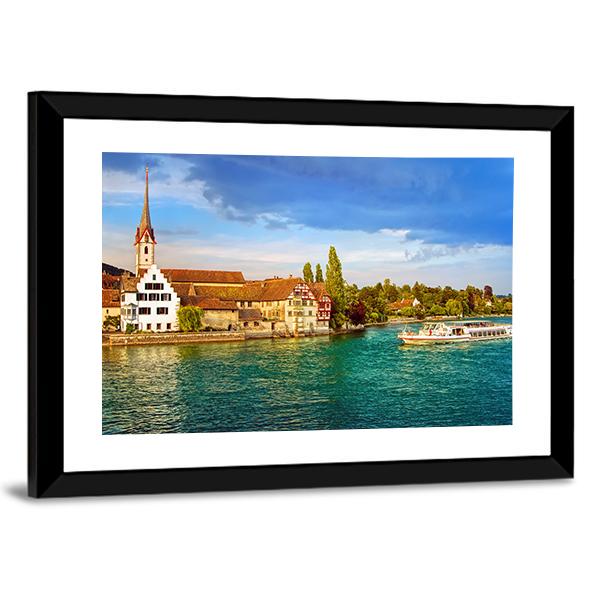 Rhine River Switzerland Canvas Wall Art-5 Horizontal-Gallery Wrap-22" x 12"-Tiaracle