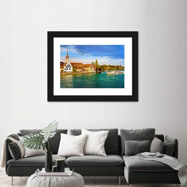 Rhine River Switzerland Canvas Wall Art-5 Horizontal-Gallery Wrap-22" x 12"-Tiaracle