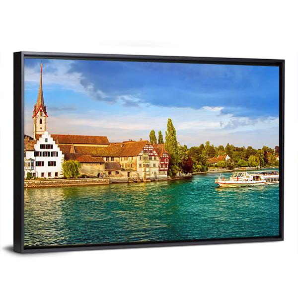 Rhine River Switzerland Canvas Wall Art-5 Horizontal-Gallery Wrap-22" x 12"-Tiaracle