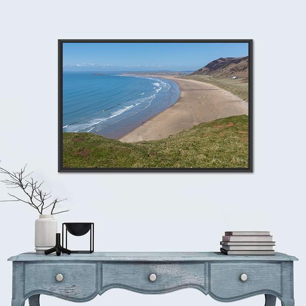 Rhossili Bay Beach Canvas Wall Art-1 Piece-Floating Frame-24" x 16"-Tiaracle