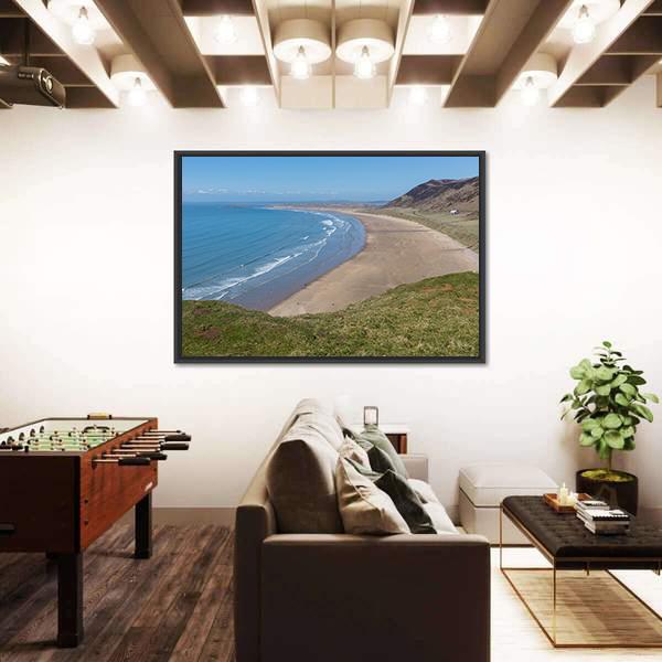 Rhossili Bay Beach Canvas Wall Art-3 Horizontal-Gallery Wrap-25" x 16"-Tiaracle