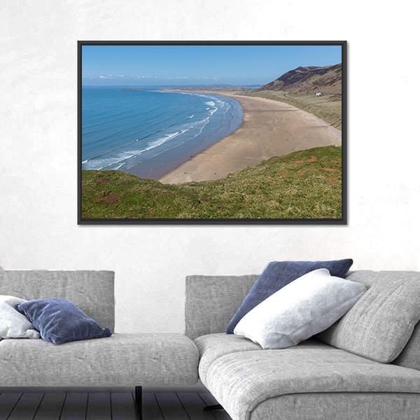 Rhossili Bay Beach Canvas Wall Art-3 Horizontal-Gallery Wrap-25" x 16"-Tiaracle