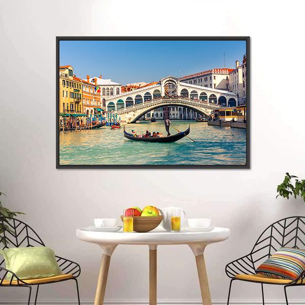 Rialto Bridge In Venice Canvas Wall Art-1 Piece-Floating Frame-36" x 24"-Tiaracle