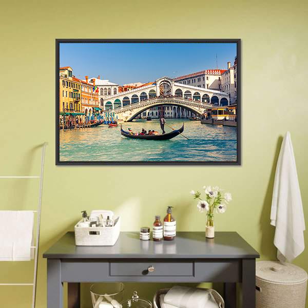 Rialto Bridge In Venice Canvas Wall Art-5 Horizontal-Gallery Wrap-22" x 12"-Tiaracle
