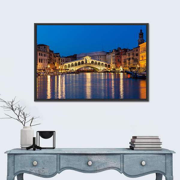 Rialto Bridge Italy Canvas Wall Art-1 Piece-Floating Frame-24" x 16"-Tiaracle