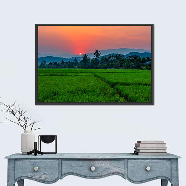 Rice Field Mae Kon At Sunset In Chiang Rai In Thailand Canvas Wall Art-1 Piece-Floating Frame-24" x 16"-Tiaracle