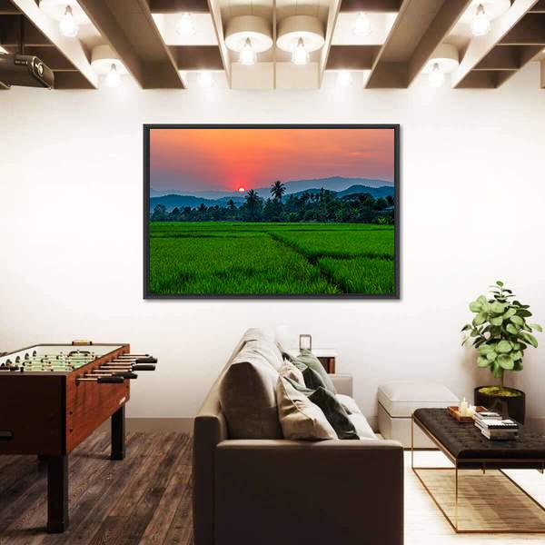 Rice Field Mae Kon At Sunset In Chiang Rai In Thailand Canvas Wall Art-3 Horizontal-Gallery Wrap-25" x 16"-Tiaracle