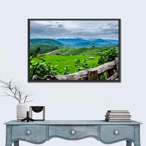 Rice Fields At Maechaem In Thailand Canvas Wall Art-1 Piece-Floating Frame-24" x 16"-Tiaracle