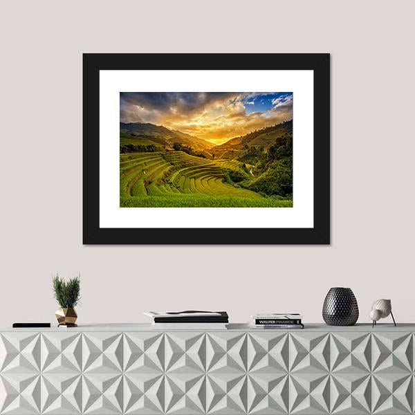 Rice Fields On Terrace Canvas Wall Art-1 Piece-Framed Print-20" x 16"-Tiaracle